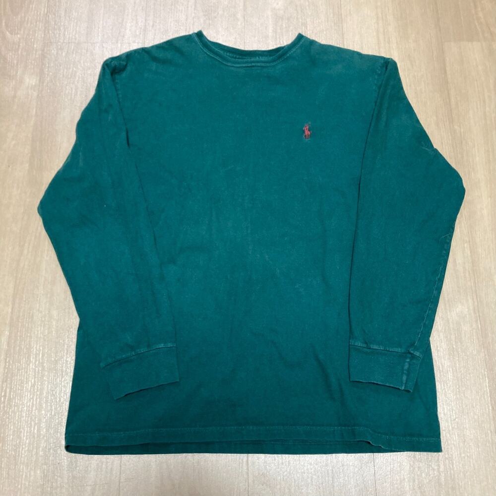 Vintage Polo Ralph Lauren Long Sleeve T Shirt Mens M Green Red Pony Crewneck Tee
